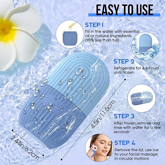 Ice Roller for Face and Eye, Silicone Ice Facial Roller Ice Holder, Face Ice Mold Skin Care, Face Icers Reusable Ice Cube Roller for Shrink Pores Anti Wrinkle Reduce Puffiness, Blue