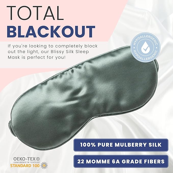 Blissy Silk Sleep Mask - Silk Eye Sleeping Mask for Women & Men for Total Blackout - 100% Pure Mulberry Silk, 22 Momme 6a Fibers - Blindfold Silk Sleep Mask Side Sleeper Eye Cover (Matcha)