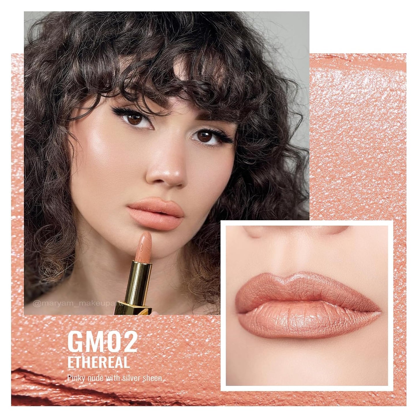 Oulac Matte Pinky Nude Lipstick with Glow Metallic Finish - Vegan Lipstick for Women, Creamy Texture, Hydrating Clean Beauty Formula, High-End Magnetic Hook Design, GM02 Ethereal