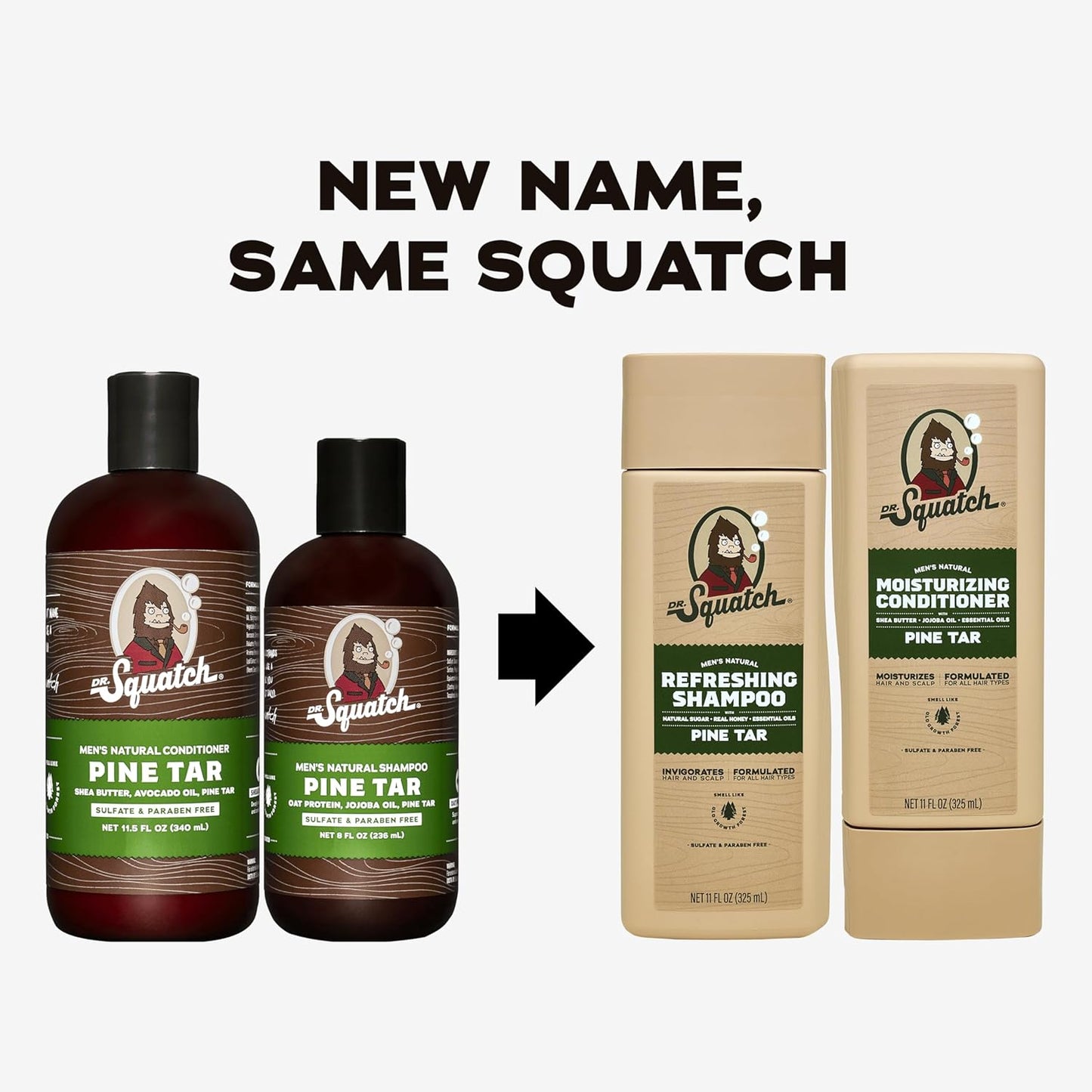 Dr. Squatch Natural Hair Bundle for Men - Healthy, Full Looking Hair - Pine Tar Shampoo (8 fl oz), Pine Tar Conditioner (11.5 fl oz)