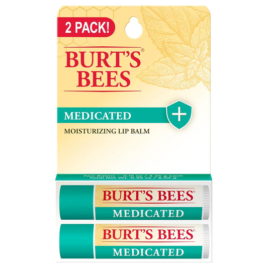 Burt's Bees Lip Balm Stocking Stuffers, Moisturizing Lip Care Christmas Gifts for Dry Chapped Lips, Medicated with Menthol & Eucalyptus, 100% Natural (2-Pack)