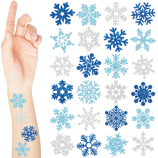 Nosiny 240 Pcs Temporary Tattoos - Winter Snowflake Glitter Tattoos Blue Silver Snowflake Sticker Tattoo Winter Apparel Accessories for Body Face Kids Women Party Favors