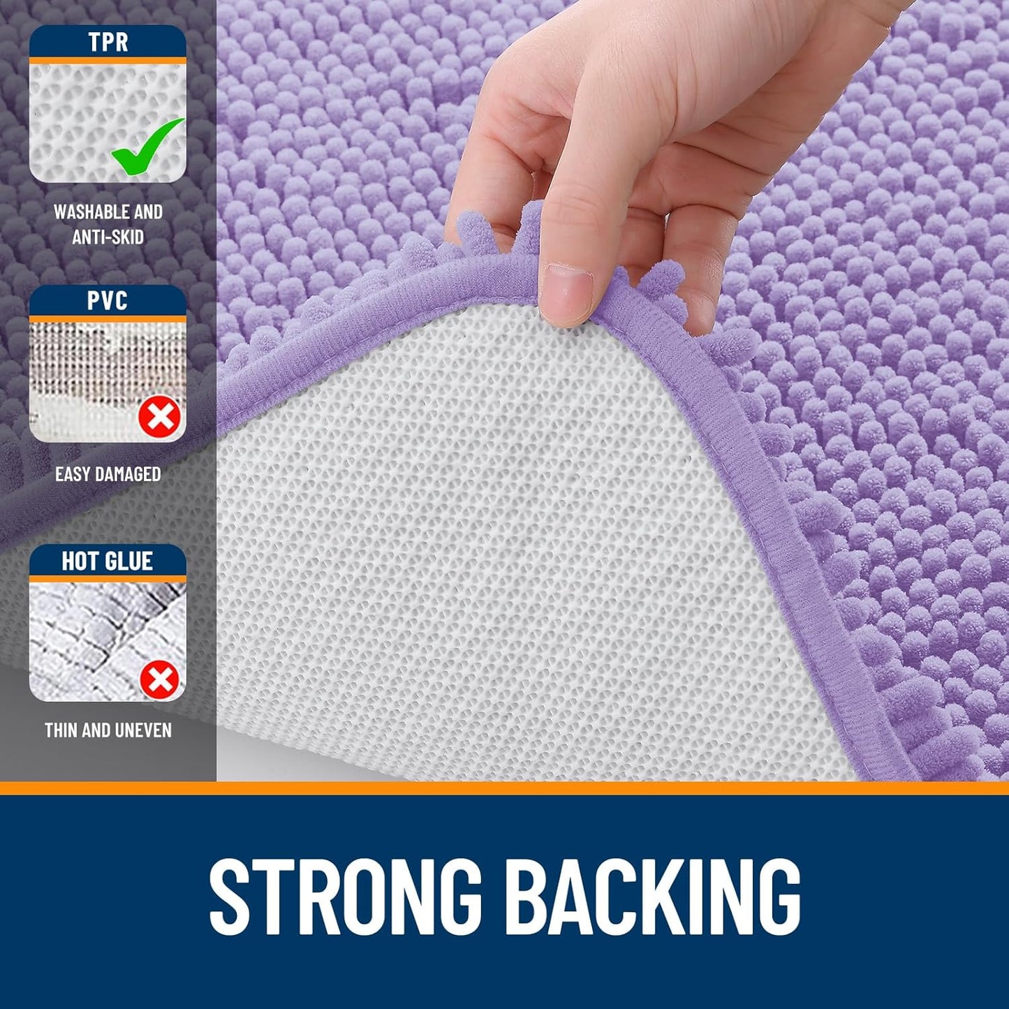 OLANLY Bathroom Rugs 70x24, Extra Soft Absorbent Chenille Bath Rugs, Rubber Backing Quick Dry, Machine Washable Bath Mats for Bathroom Floor, Tub and Shower, Home Decor Accessories, Lavender