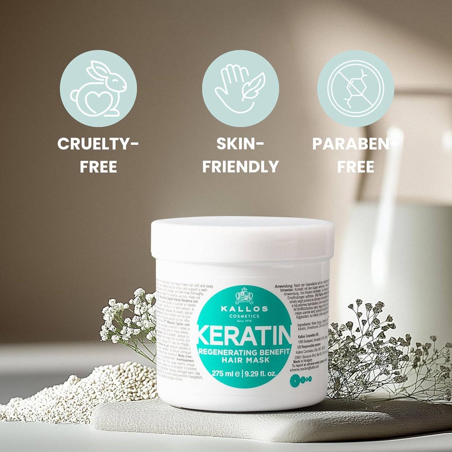 Kallos KJMN Keratin Regenerating Hair Mask with keratin and milk protein for dry, damaged and chemically treated hair 275 ml - 9,29 Fl Oz