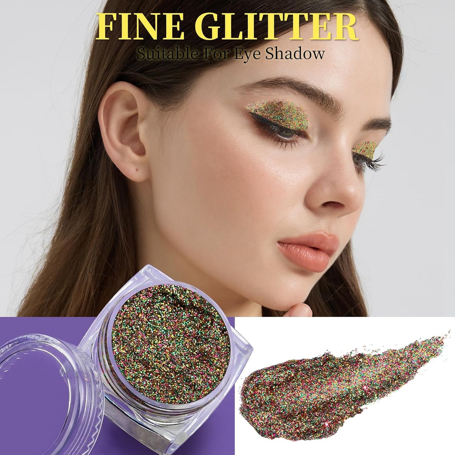 Teenitor Body Glitter Face Glitter for Halloween Makeup, Gold Purple Green Mixed Festival Glitter, Hair Glitter Gel for Halloween Rave Festival, Mardi Gras Glitter for Women Kids