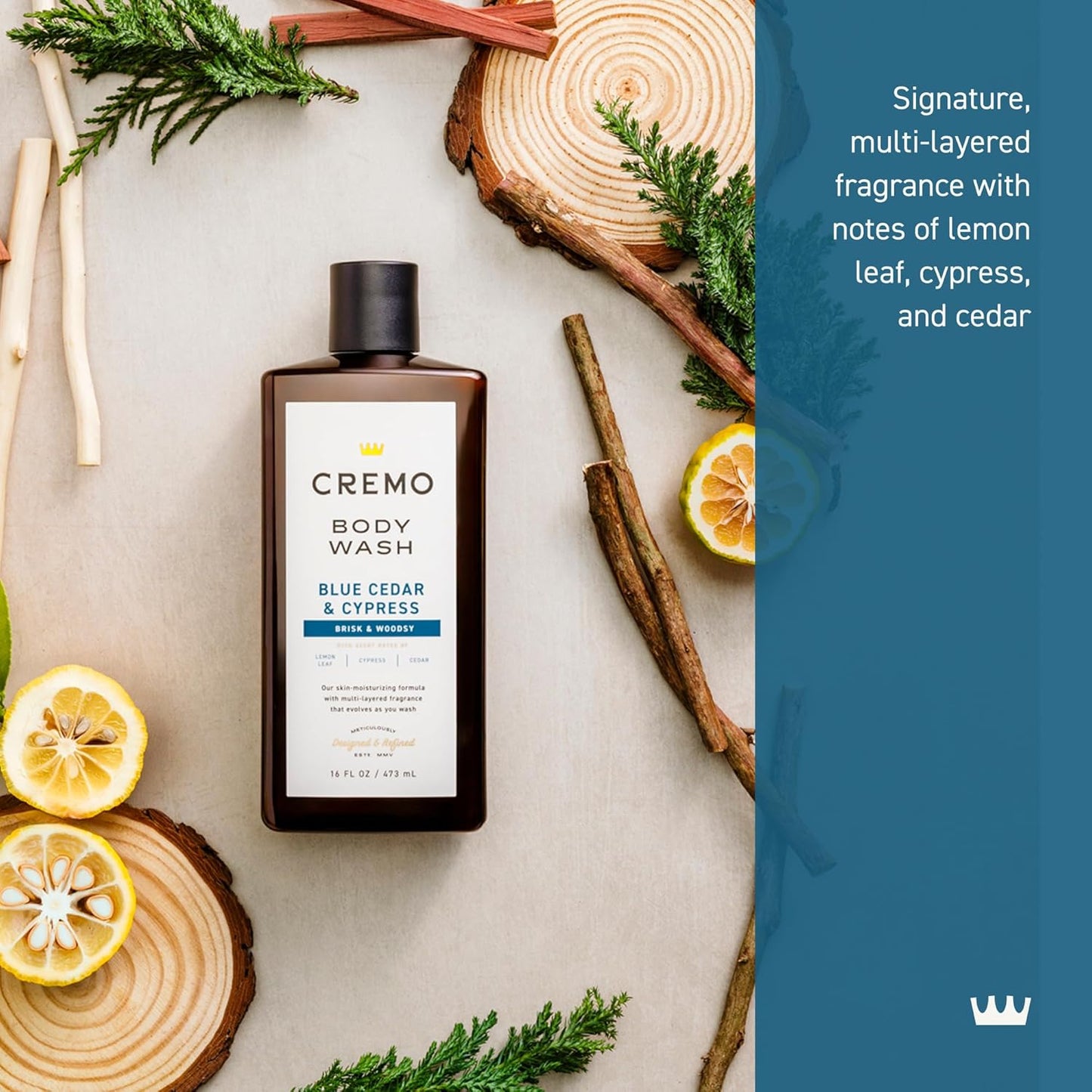 Cremo Body Wash Men, A Woodsy Scent with Notes of Lemon Peel, Cypress and Cedar, 16 Fl Oz