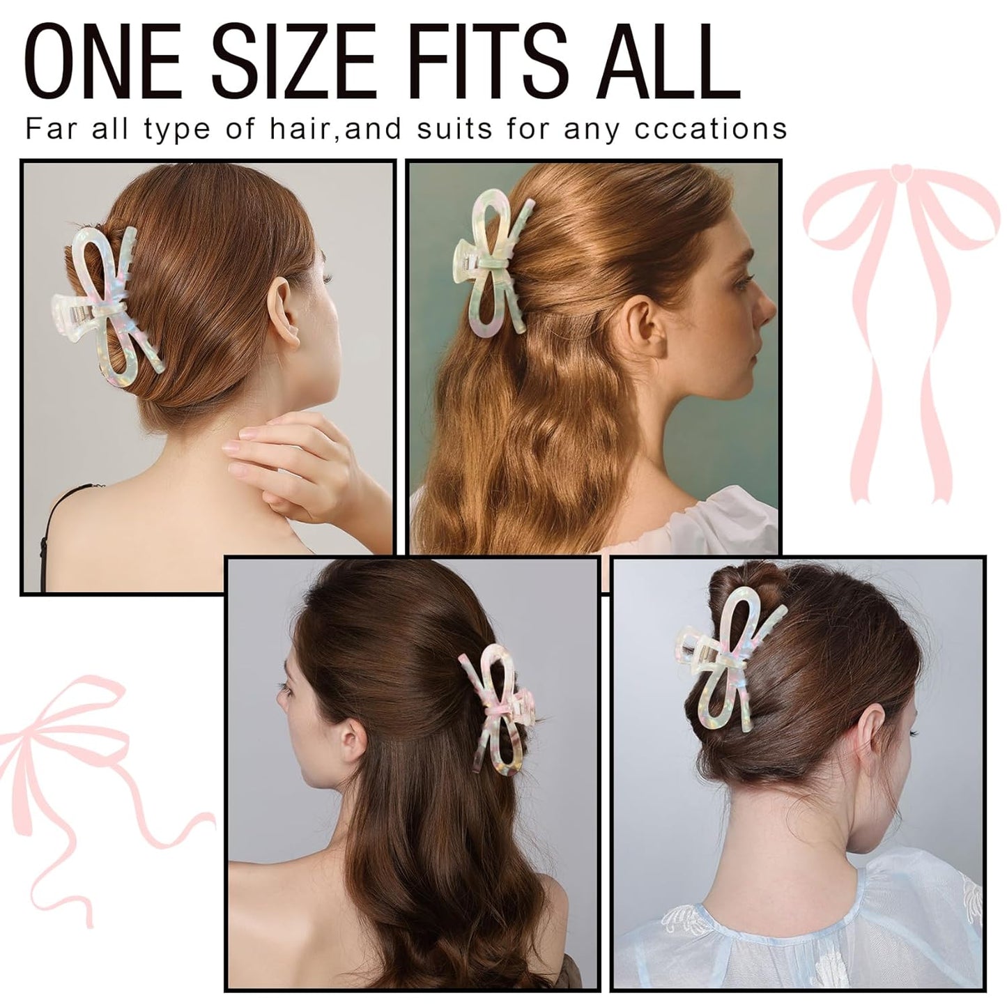 Jayongnee 3 PCS Bow Hair Claw Clips for Women - Non-Slip Hair Clamps for Thin or Thick Hair - Cute Butterfly Hair Accessories for Women Girls - Elegant Hair Styling Accessories (bow 1, large)