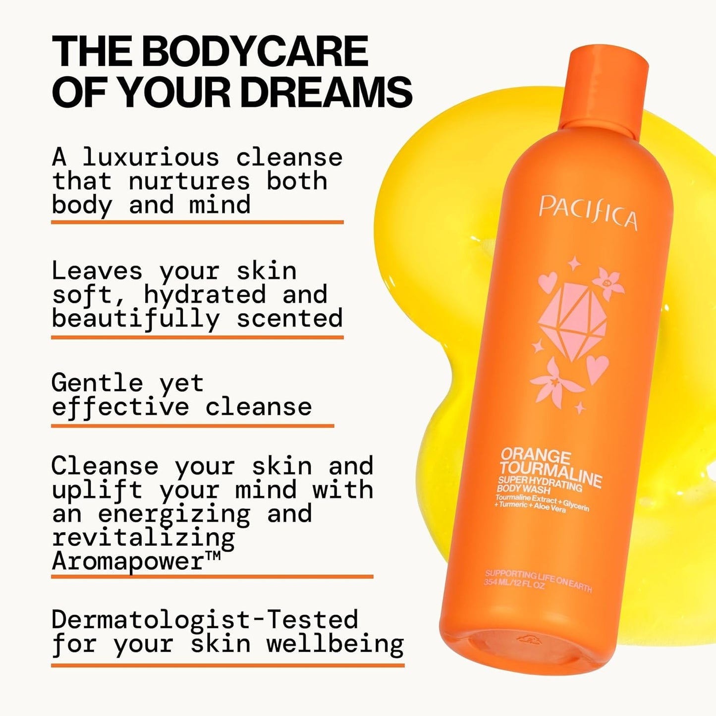 Pacifica Body Wash - Orange Tourmaline Super Hydrating Body Wash - Bath & Shower Gel - Clean Beauty, Vegan & Cruelty-Free Dermatologist Tested