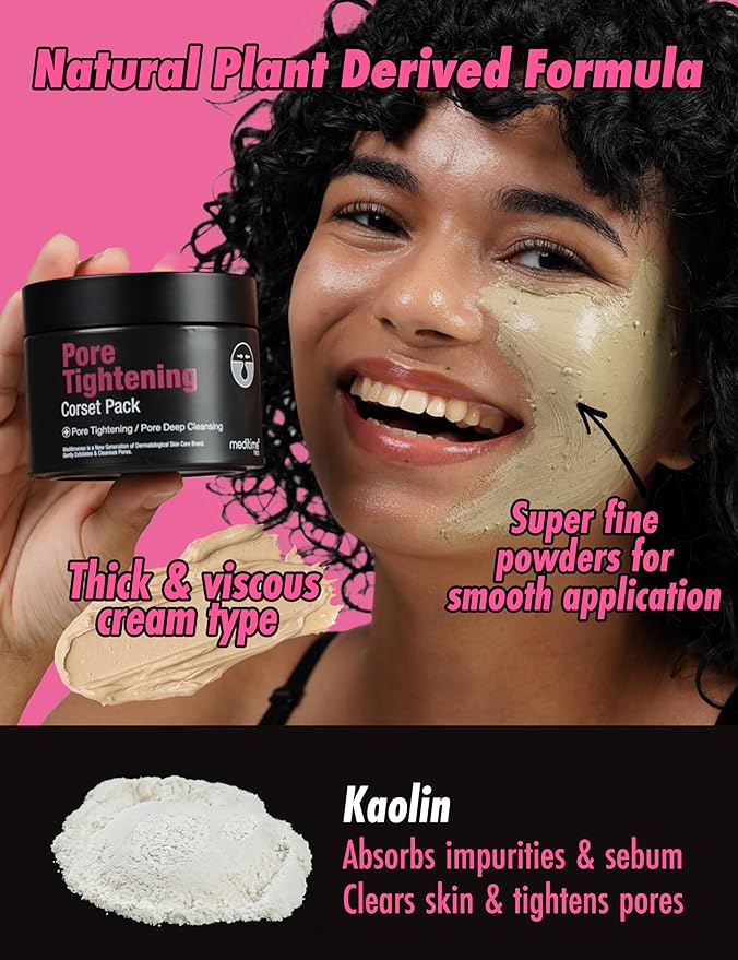 Meditime Pore Corset Pack | Sebum and Pore Minimizer Face Pack | Clay Mask for Blackheads and Pores | Korean Skincare Pore Cleaner & Nose Blackhead Remover | Deep Pore Remover Face Care (3.53 Fl Oz)