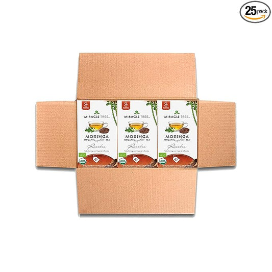 Miracle Tree - 3 Count of Organic Moringa Superfood Tea, 25 Individually Sealed Tea Bags, Rooibos (Keto, Detox, Energy/Immunity Booster, Vegan, Gluten-Free, Organic, Non-GMO, Caffeine-Free)