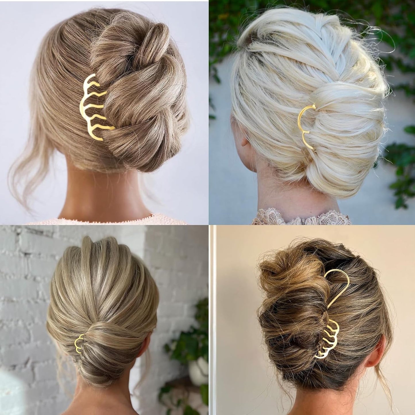 12 Pieces Hair Side Combs Metal Hair Fork Clip French Twist Comb Updo Hair Stick, U-Shape Teeth Styling Tools Messy Bun Maker Vintage Hairstyle Hair Pins Hair Accessories for Women and Girls