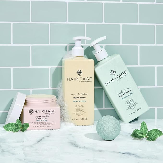 Hairitage Soak It In Mint & Yuzu Scented Body Lotion - Niacinamide, Jojoba Oil, & Avocado Oil for All Skin Types - Peppermint Oil & Eucalyptus Oil, 14 fl oz