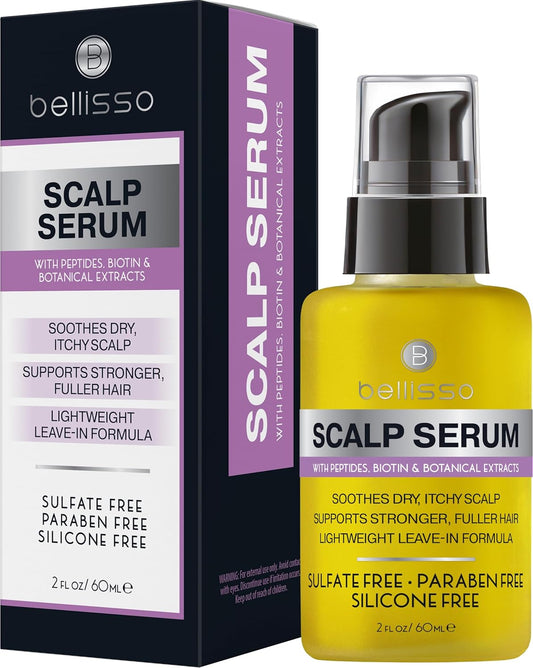 BELLISSO Scalp Serum - Dry and Itchy Dandruff Moisturizer Treatment for Women and Men - Advanced Care and Anti Itch Relief Tonic - 2 Fl Oz
