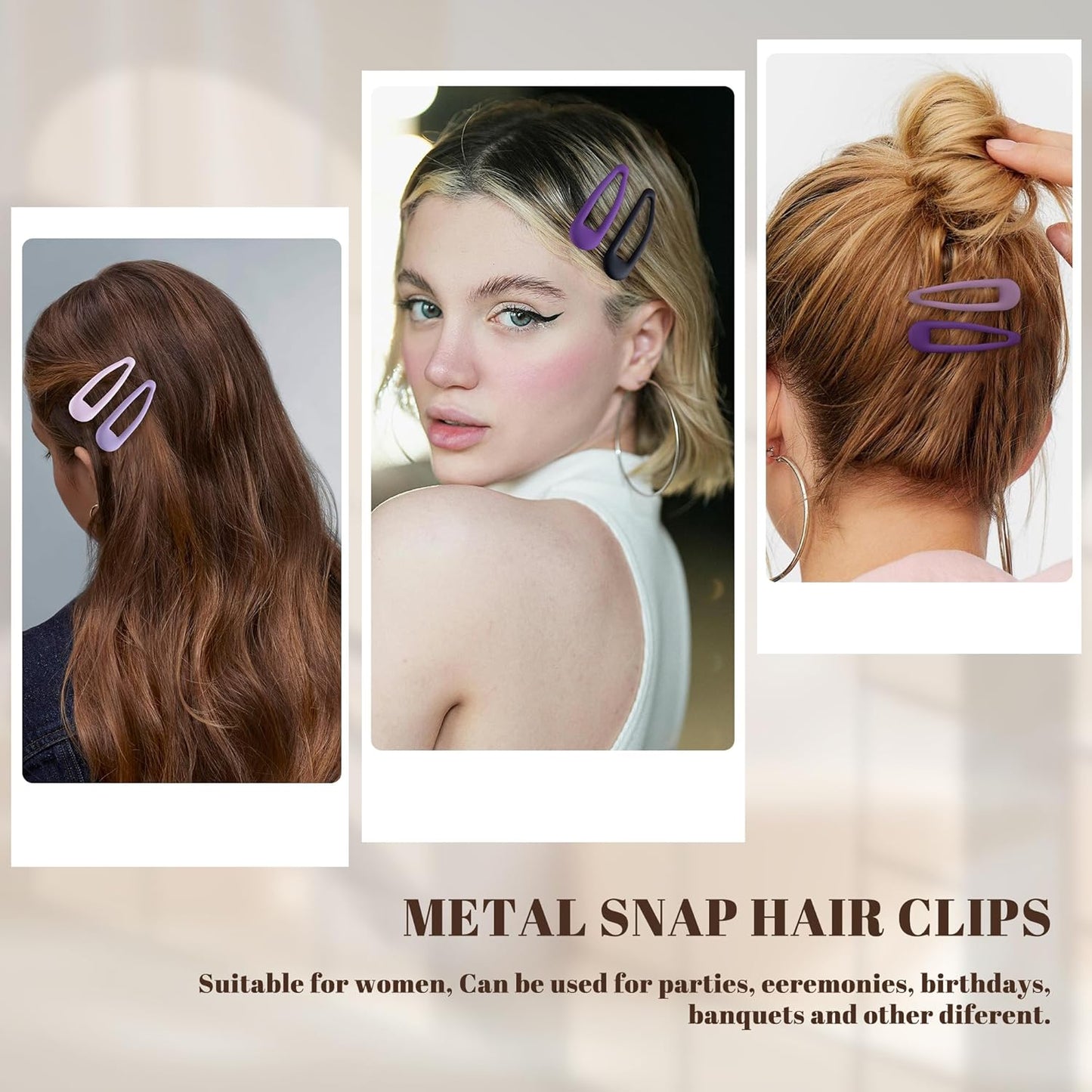 Small Hair Barrettes For Women No Slips Metal Snap Clips For Thin And Fine Hair,Matte Black Multiple Purple,20 PCS,1.97 x 0.5 Inch.