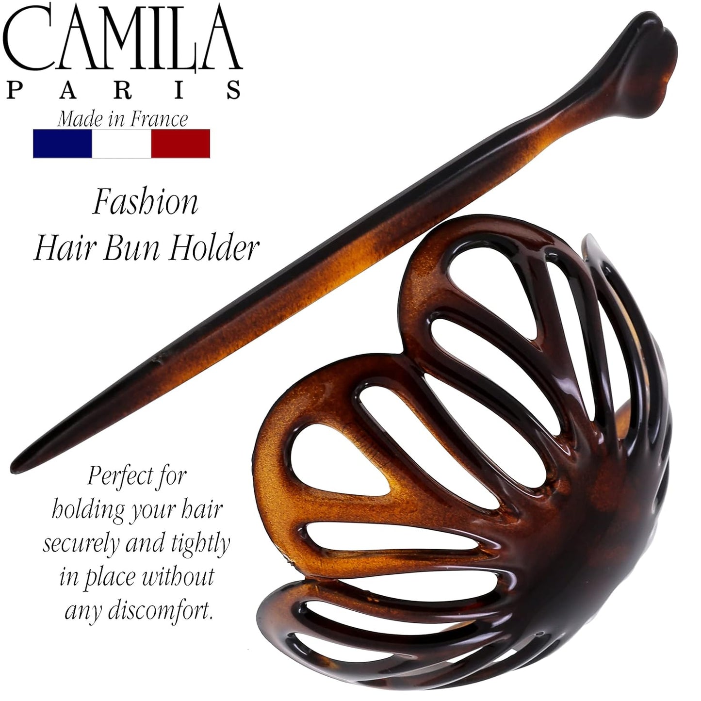 Camila Paris NV149 French Hair Bun Clip Maker Cover Cap Holder, Tortoise Shell, Round Dome Bun Hair Clip for Women Hair Updo, Styling Hair Bun Accessories for Women, No Slip Durable, Made in France