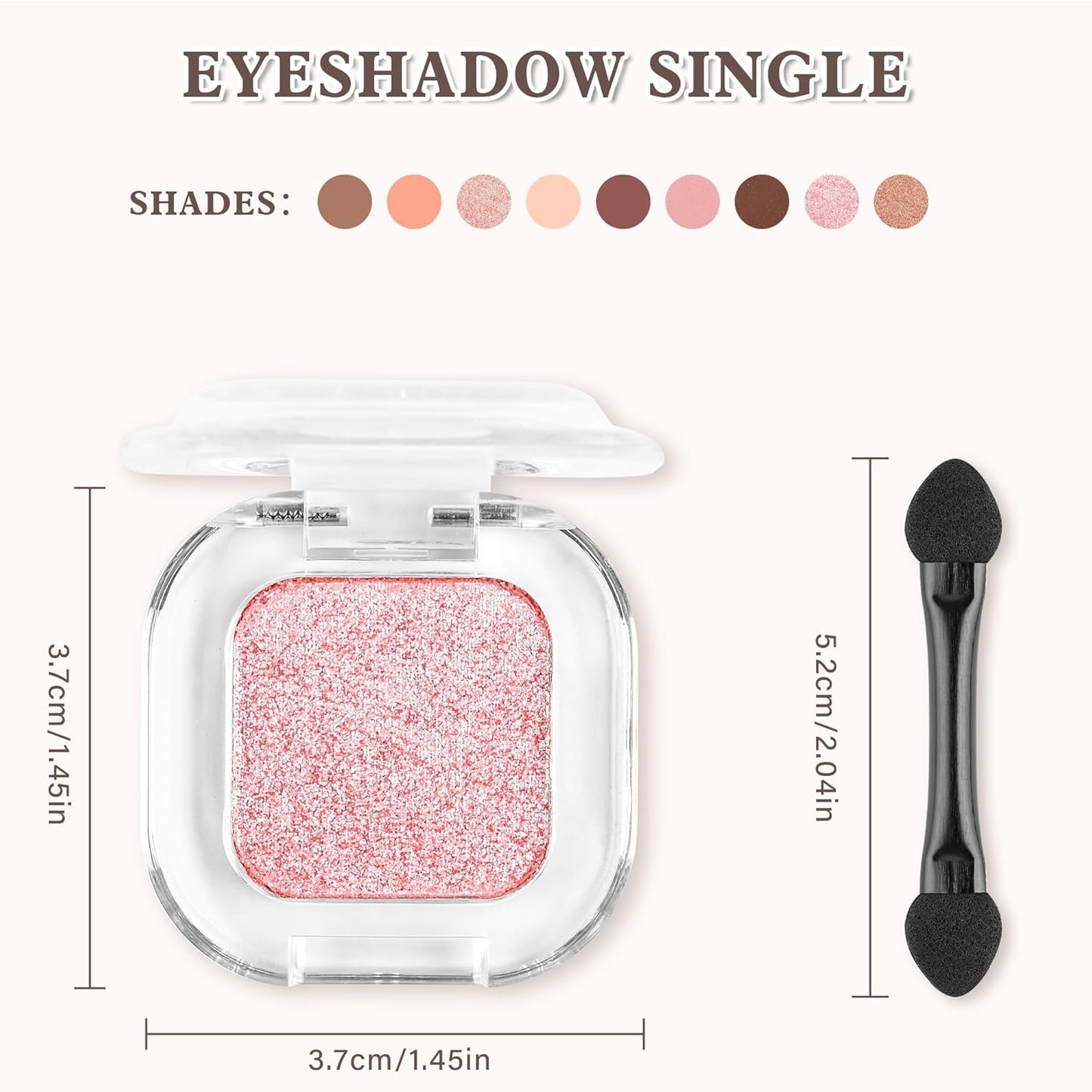 Pink Glitter Single Eyeshadow Makeup Powder Palette，High Pigment Blendable Formula Eye Make-up for Women，Neutral Eye Shadow，sombras para ojos，Longwear Waterproof，Vegan & Cruelty-Free，Eyeshadow Gift