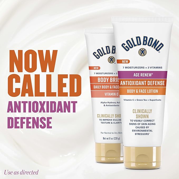 Gold Bond Age Renew Antioxidant Defense Body & Face Lotion, Brightens, Smooths & Evens Skin Tone, Nongreasy Moisturizer With Vitamin C, Superfruits & Green Tea, 8 oz.