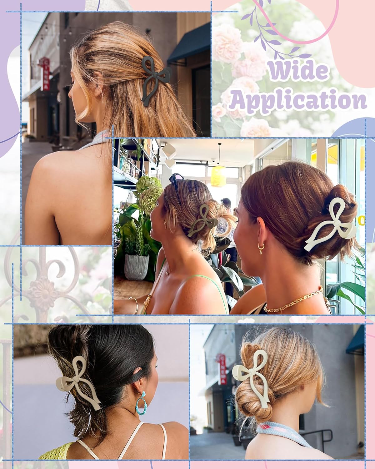 4 PCS Bow Hair Clips Bow Claw Clip for Women Nonslip Large Hair Claw Clips for Thin and Thick Hair Strong Hold Hair Bows (Black+Light Brown+Off-White+Dark Brown)