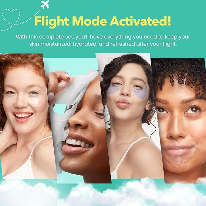 Patchology On The Fly Travel Facial Kit – Travel-Friendly Hydrating Skincare Essentials for Face, Eyes and Lips – Includes 2 Pair Under Eye Patches, 2 Hydrate Sheet Mask for Refreshed Skin,1 Lip Mask