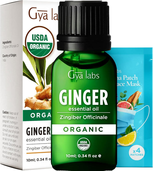 Gya Labs Organic Ginger Essential Oil - 0.34 Fl Oz - for Skin, Hair, Diffuser, Aromatherapy, DIY Candle Making Scents