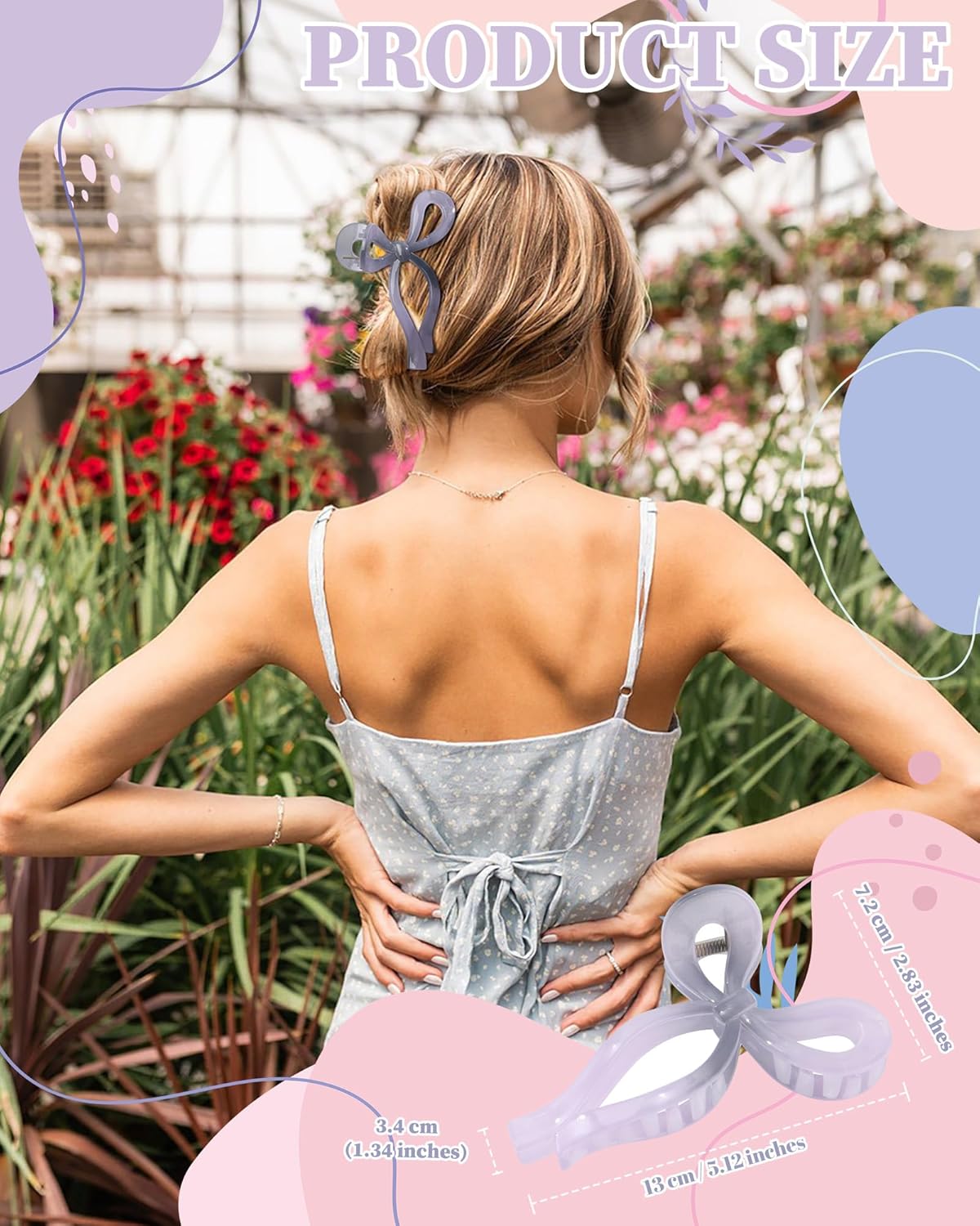 4 PCS Bow Hair Clips Bow Claw Clip for Women Nonslip Large Hair Claw Clips for Thin and Thick Hair Strong Hold Hair Bows (Purple+Rose red+Orange+Light brown)