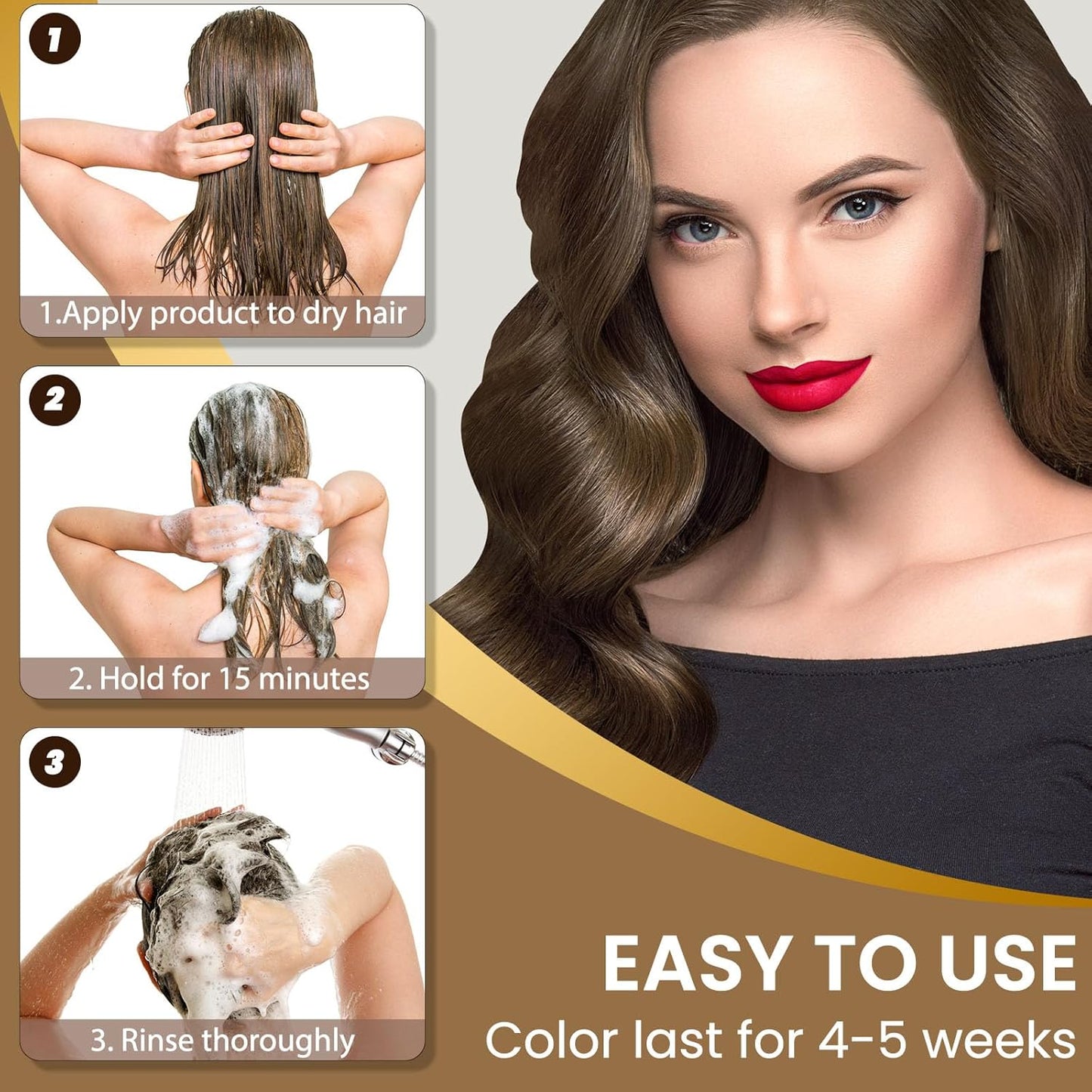 Chestnut Brown Hair Dye Shampoo Permanent for Men&Women,Instant Hair Color Shampoo for Gray Hair Coverage,16.9oz