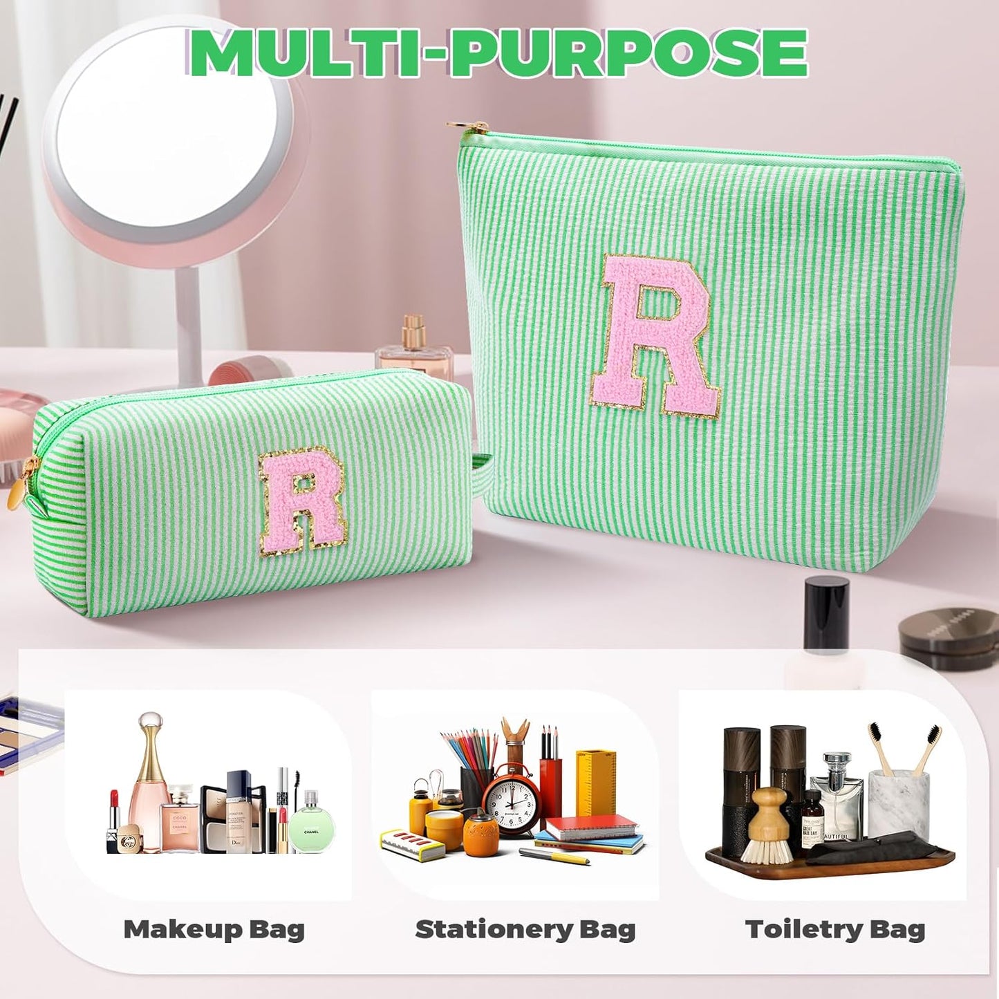 Personalized Anniversary Wife's Birthday Gifts,Mothers Day Gifts for Women,Wife Gifts from Husband,Cool Birthday Gifts for Wife,Makeup Bag Set Cosmetic Bag for Teen Girls - Green,R