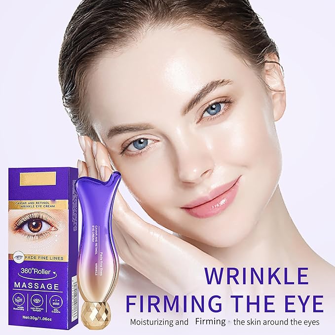 Caviar+Retinol Eye Cream for Wrinkles, 360° Massage Under Eye Cream Face and Eye Serum Firming and Lifting, Instant Hydrating, Deep Moisturizing for Dark Circles Puffiness Fine Lines, Bags
