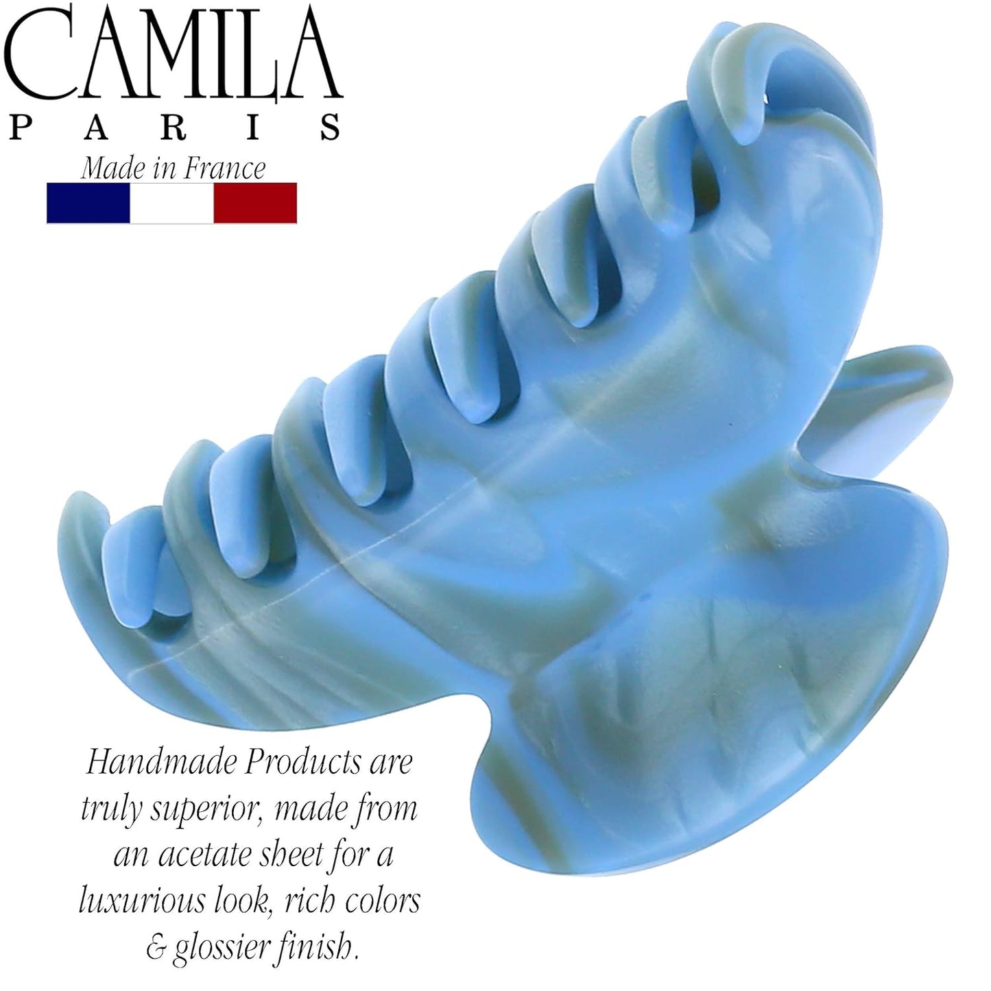 Camila Paris CP3063 French Hair Clip for Women, Handmade, Blue, Small, Girls Hair Claw Clips Jaw, Durable Styling Hair Accessories for Women, Strong Hold No Slip Grip, Made in France