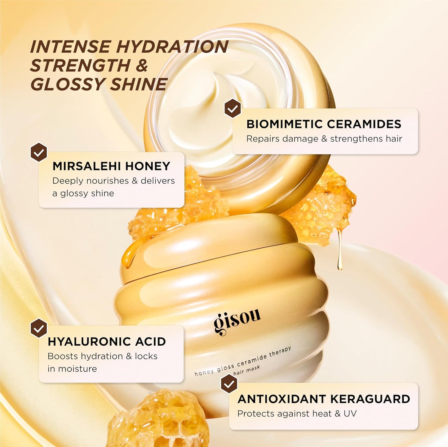 Gisou Honey Gloss Ceramide Therapy Hair Mask – Deep Repair & Hydration with Mirsalehi Honey, Ceramides & Hyaluronic Acid, 7.8 fl oz