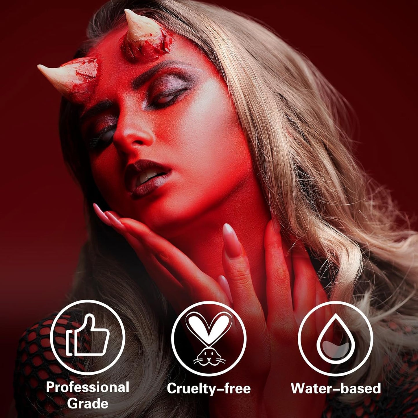 BOBISUKA Red Face Body Paint, Water Based Face Painting for Art Theater Halloween Party Cosplay Clown SFX Makeup for Women Adults, Non-Toxic Washable