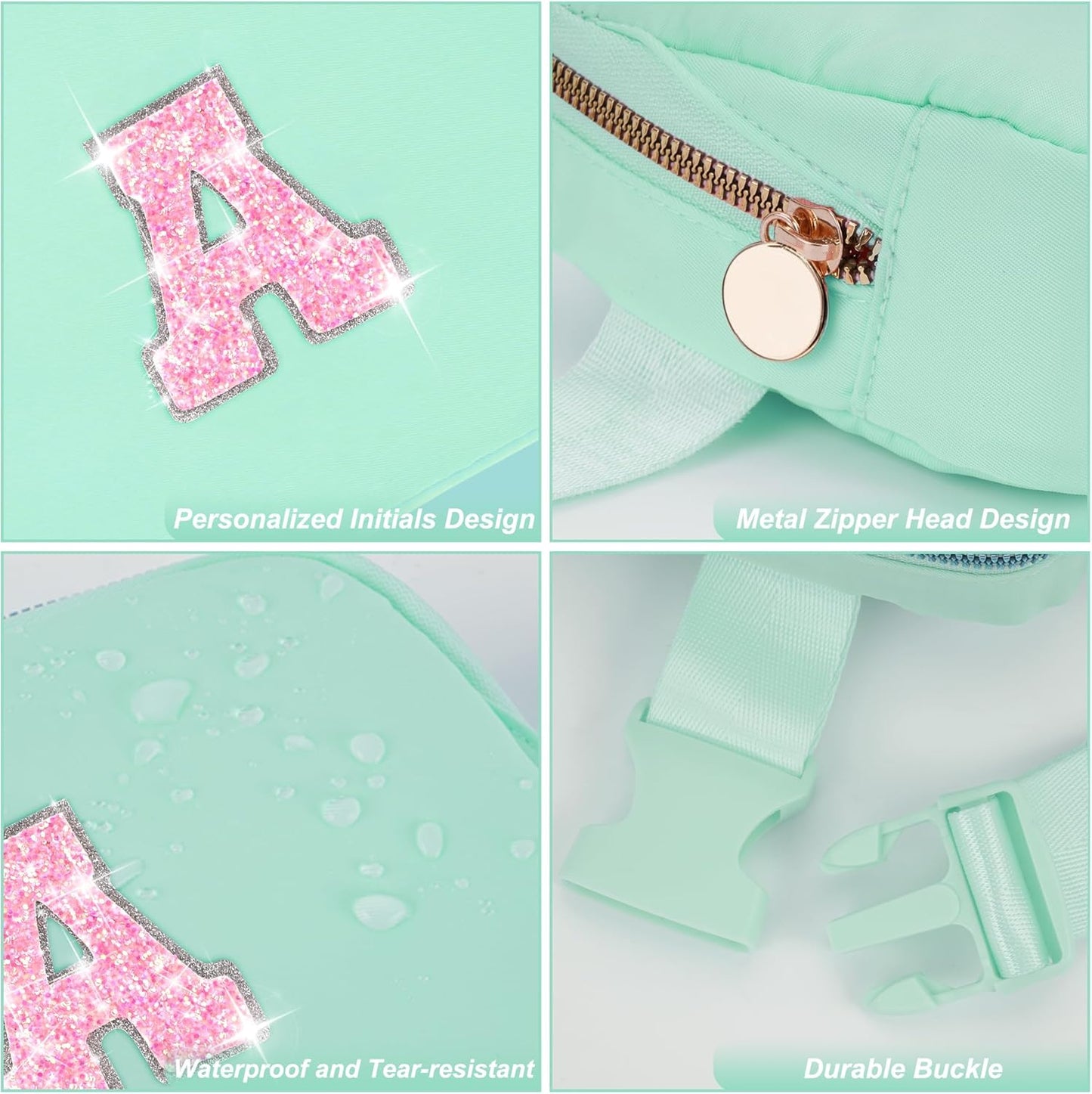 Fanny Pack Belt Bag Crossbody Bags with Initials Letter Patch Trendy Stuff for Teens Cute Stuff Birthday Gifts for Teenager Girls | Light Green,Initial A