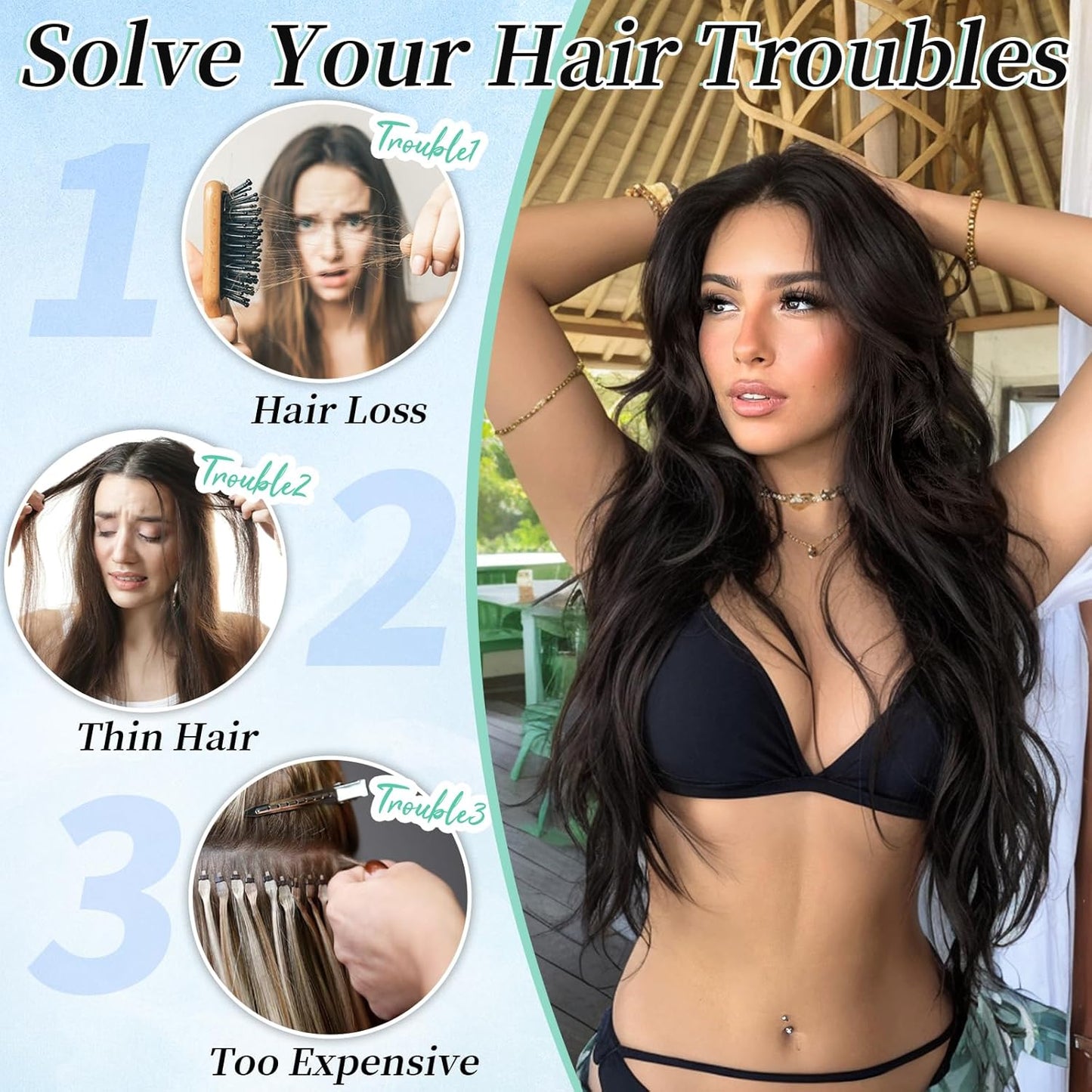 KooKaStyle Clip in Synthetic Hair Extensions Long Wavy 4PCS Thick Hairpieces Dark Brown 6# Fiber Double Weft Natural Hair Extensions 24 Inch for Women