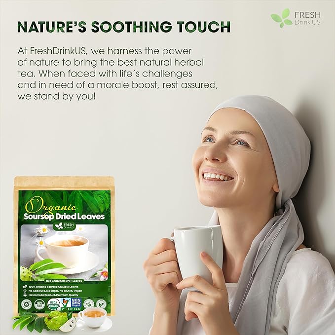 FreshDrinkUS, 105 Premium Soursop Graviola Leaf Tea Bags, The Finest Soursop Tea, 100% Natural and Pure, Handmade, Made With Natural Materials-Corn Fiber Tea Bag, Sugar/ Caffeine/ Gluten Free, Hoja Guanabana Tea