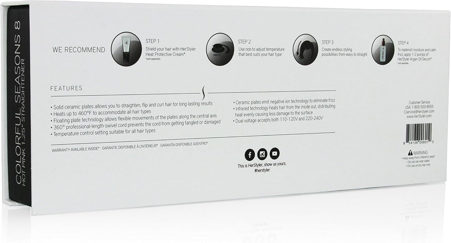 Herstyler Colorful Seasons Flat Iron - Travel Friendly Dual Voltage Flat Iron 1.25 inch - Ceramic Dual Voltage Hair Straightener - Pink Straightening Iron with Negative Ion Technology to Fight Frizz