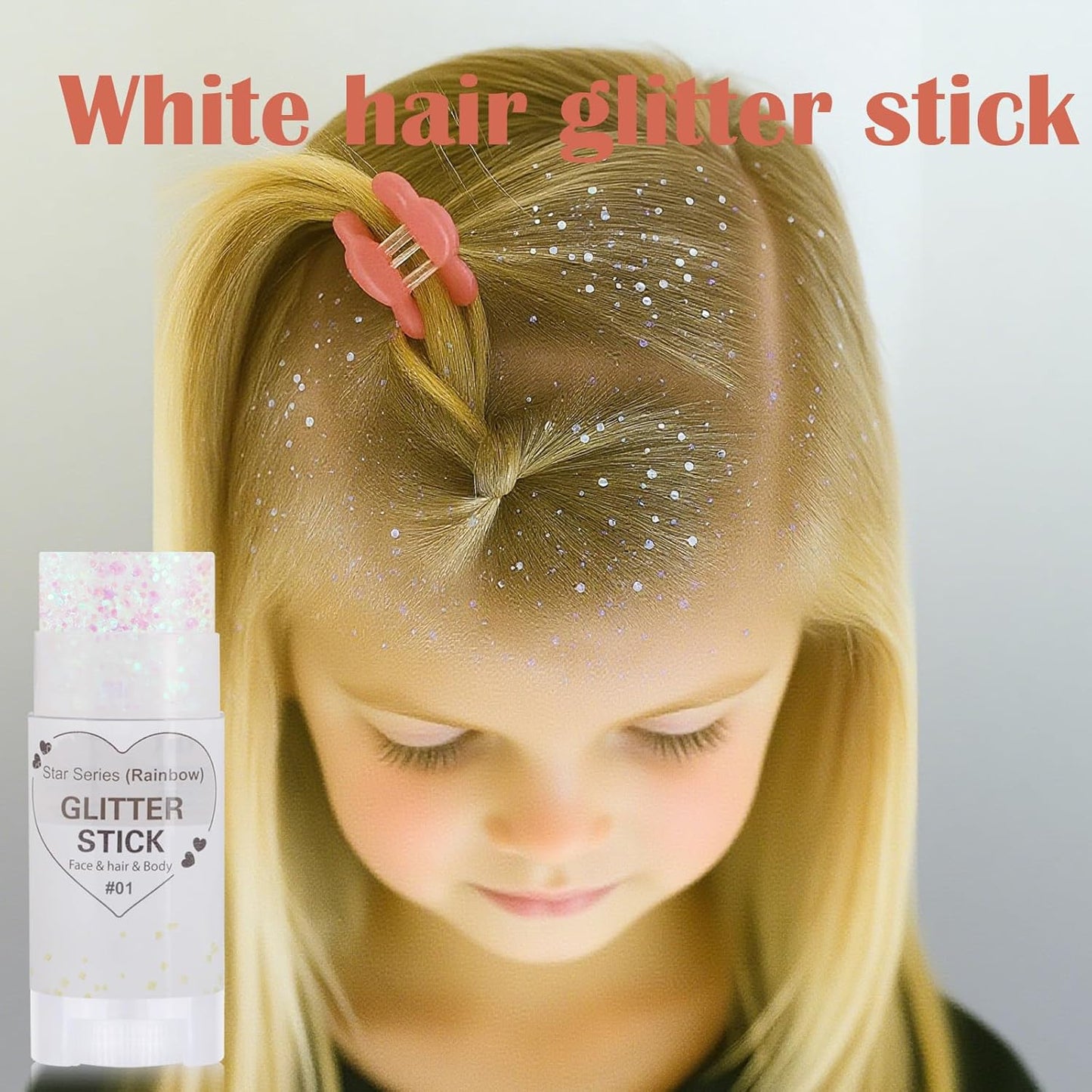 Rainbow White Hair Glitter Stick,Mermaid Costume Body Face Glitter, Singer Concert Halloween Star Glitter Makeup for Kids and Women,Waterproof Rave Accessories Sequins Body Paint