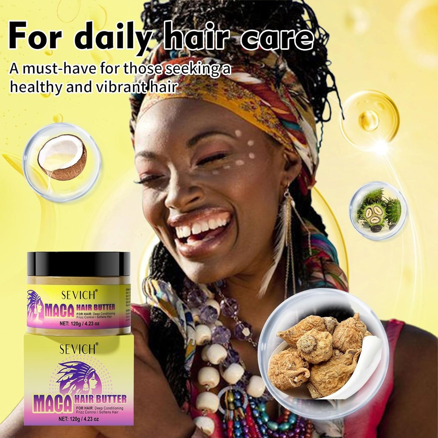 SEVICH Maca Root Powder Hair Butter Oil, Hair Oils for Hair Growth,Black Maca Hair Mask for Women & Men, Enhance Scalp Vitality, Relieve Dry Scalp, Keep Scalp Moisturized and Healthy, 120g