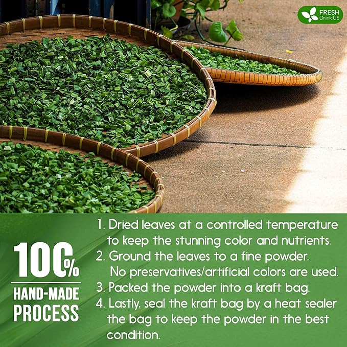 FreshDrinkUS, Premium 1.3oz Pandan Leaf Powder, 100% Natural and Pure from Pandan Dried Leaves, Emerald Pandan Powder, Green Food Coloring, No Additives, No Gluten, Vegan.