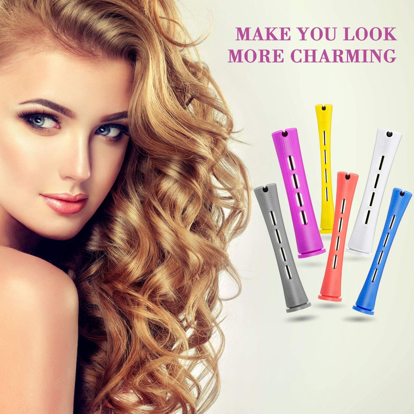 WILLBOND 60 Pieces Hair Perm Rods Set Plastic Cold Wave Perming Rods for Natural Hair Long Short Curling Rollers with Rat Tail Comb for Hairdressing(Soft Color,Multi Sizes)