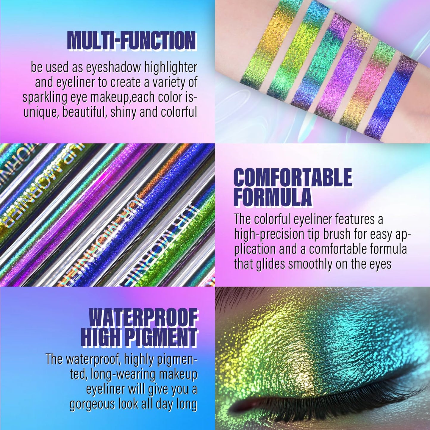Multichrome Liquid Eyeshadow,Chameleon Eyeliner Colorful Eye Freckle Pen,Metallic Holographic Waterproof Long Lasting Smooth High Pigment Eyeshadow Highlighter Halloween Party Makeup(#604)