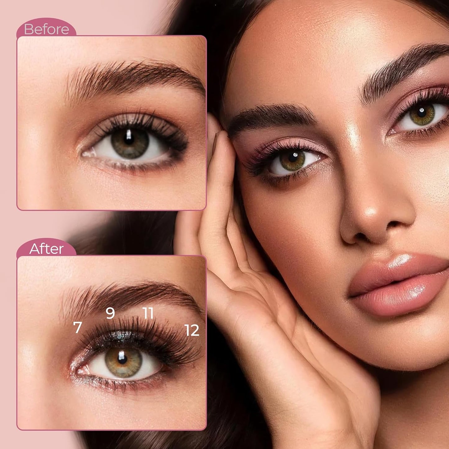 Cat Eye Lashes – Natural Wispy False Eyelashes with Clear Band, Reusable Fake Eyelash Strip Lashes for Daily Wear, 7 Pairs Natural Look