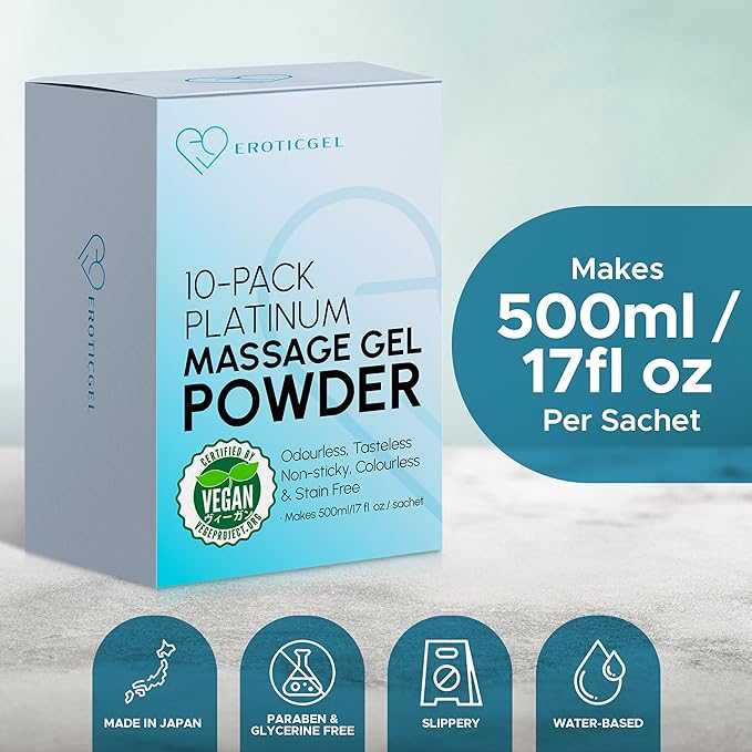 Premium Nuru Massage Gel Powder (Pack of 10) | 5g Travel Sachet Makes 500ml/ 16.9 fl oz | Made in Japan | Paraben & Glycerine Free