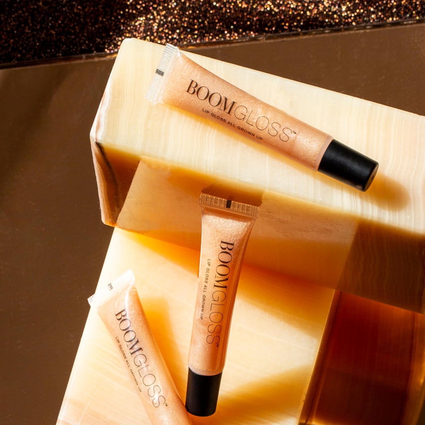 Boom Gloss ™ Non-Sticky, Hydrating Lipgloss for Radiant Shine, Moisturizing Lip Gloss with Olive Squalene, Rosehip Oil, Kukui Seed Oil, Sheer, Natural Finish - Peach Nude Tint