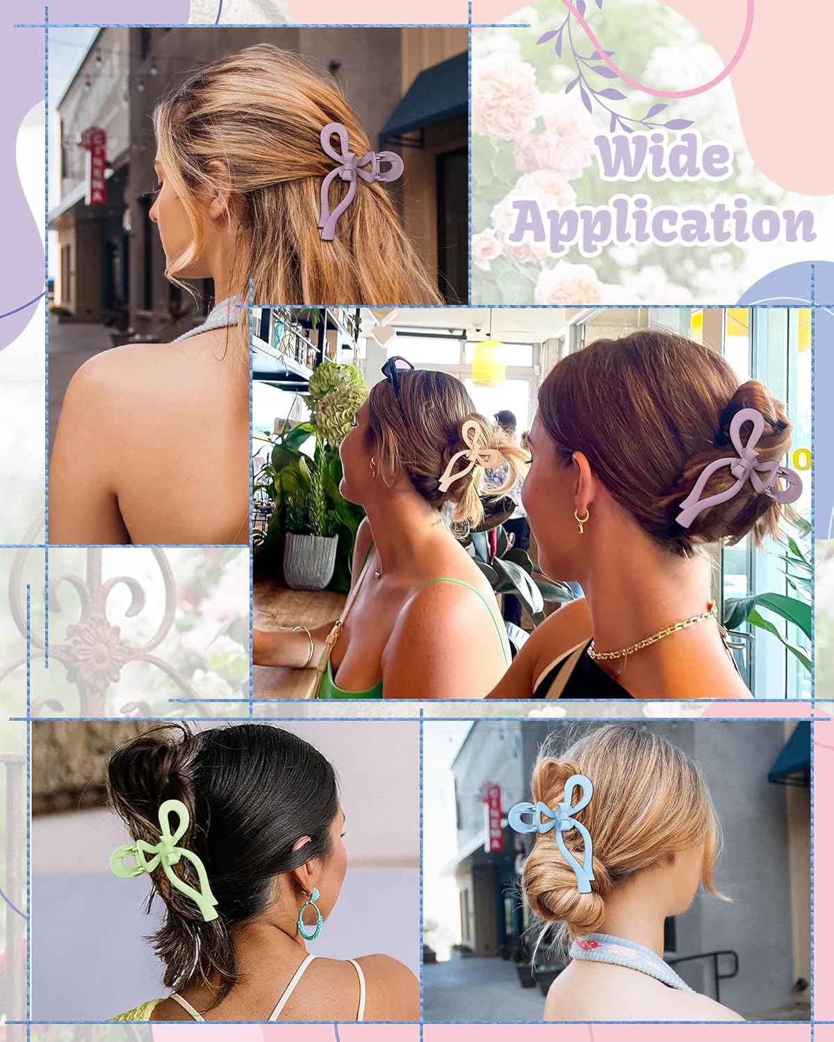 4 PCS Bow Hair Clips Bow Claw Clip for Women Nonslip Large Hair Claw Clips for Thin and Thick Hair Strong Hold Hair Bows (Orange+Blue+Purple+Green)