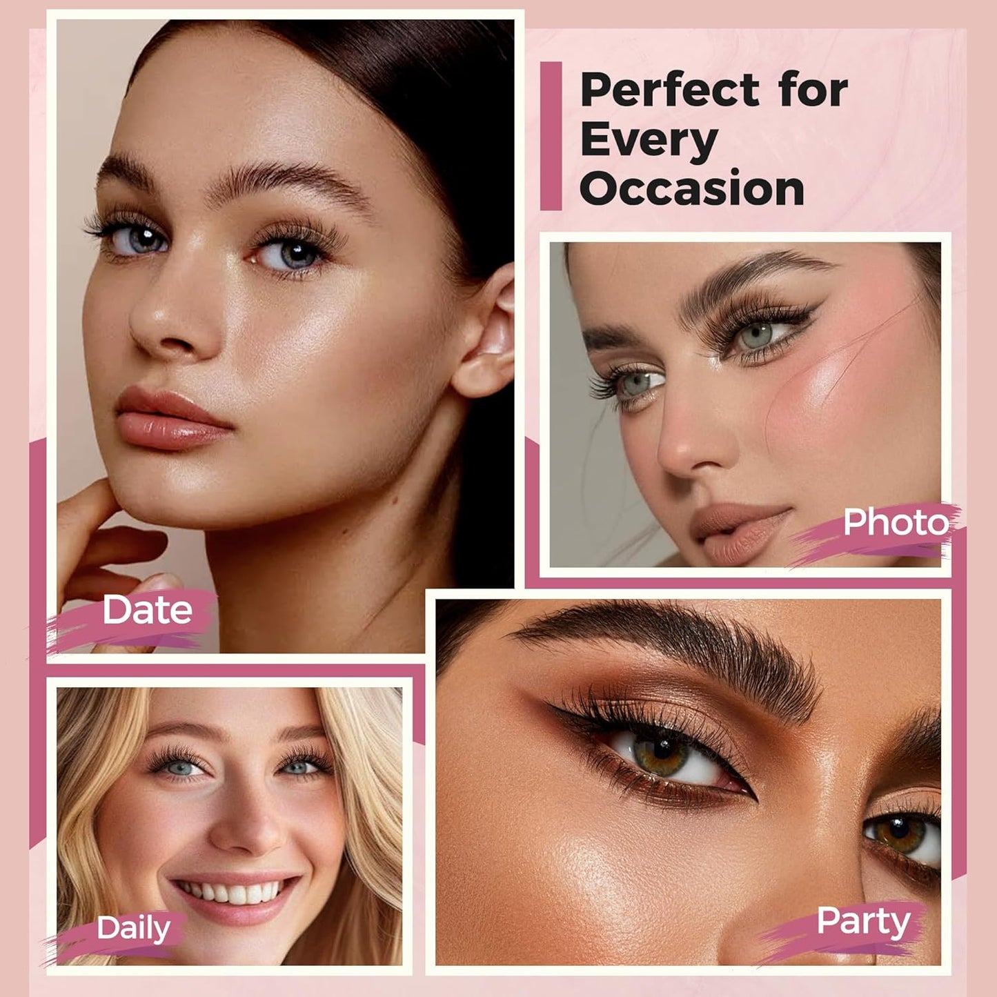 Fluffy Wispy Eyelashes 7 Pairs Natural Look Faux Mink Strip lashes, Lightweight D Curl Cat Eye Fake Lashes for Daily Wear, Reusable Eye Makeup Set