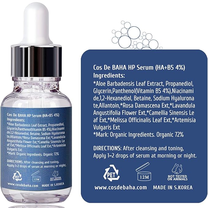 Panthenol 4% Serum - Vitamin B5 Facial Hydrating Serum with Aloe Vera, Hyaluronic Acid, White Tea Extract - For All Skin Types, 1 Fl Oz (30ml)