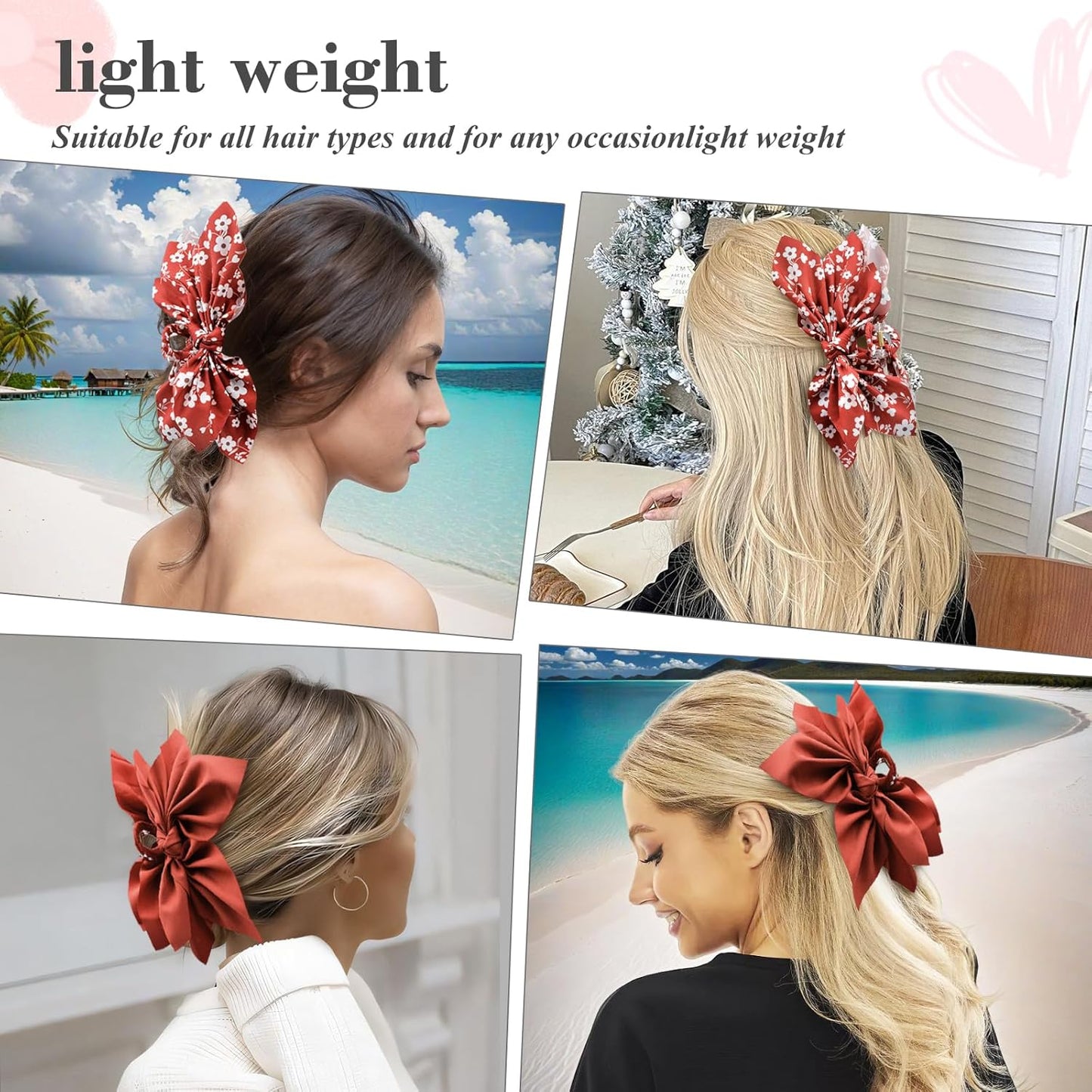 Bow Claw Clips Bow Hair Clips 2PC Red Big Hair Bows for Women Butterfly Styling Large Hair Clips for Thick Hair for Girls Hair Accessories for Teen