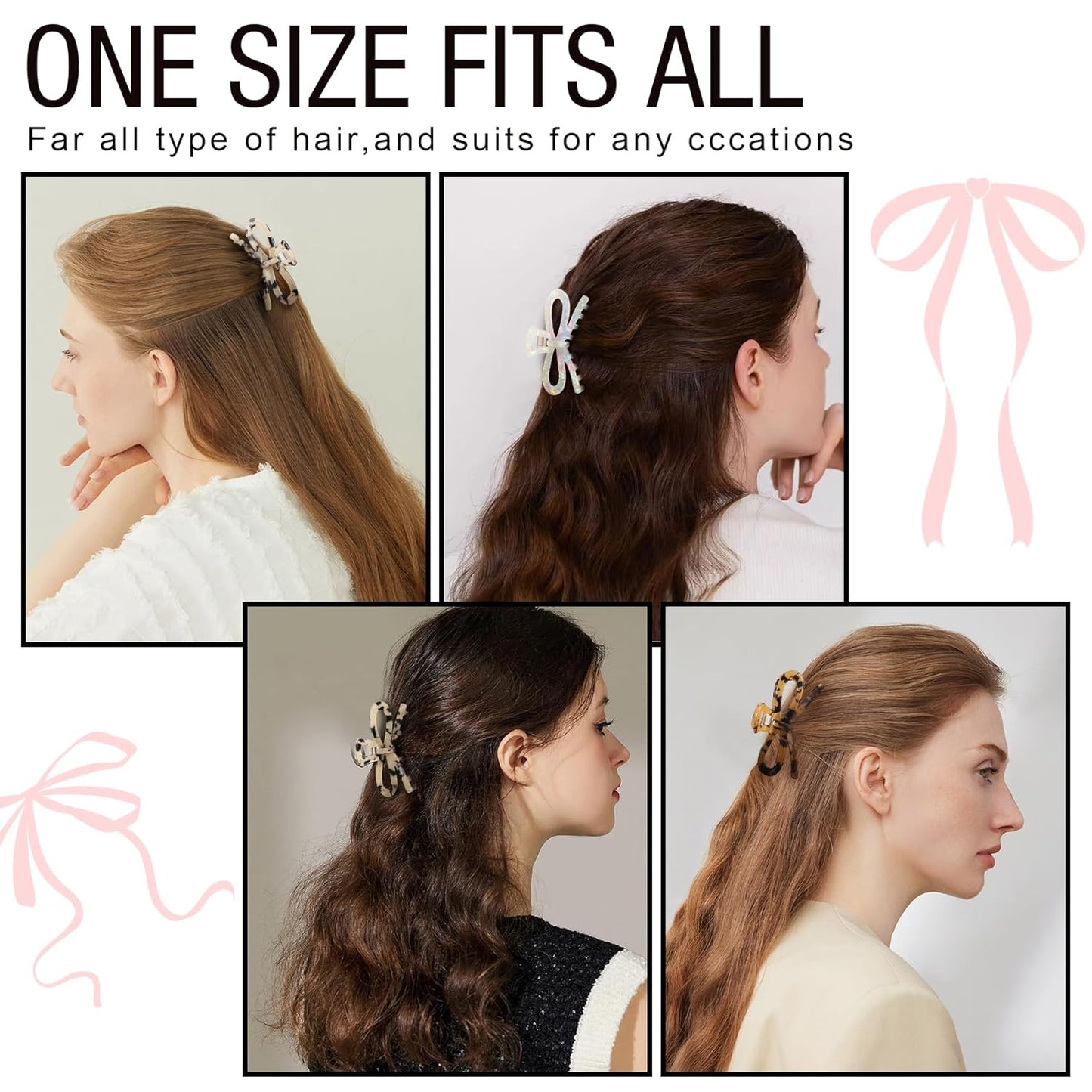 Jayongnee 3 PCS Bow Hair Claw Clips for Women - Non-Slip Hair Clamps for Thin or Thick Hair - Cute Butterfly Hair Accessories for Women Girls - Elegant Hair Styling Accessories (bow 5, Medium)