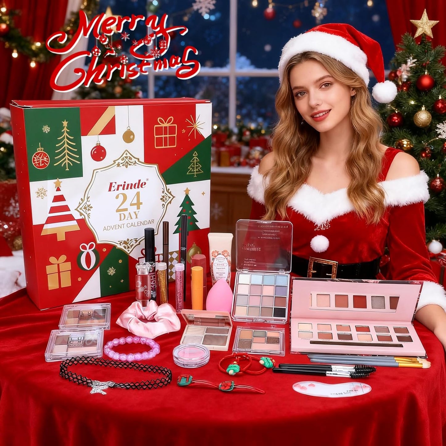 Erinde Makeup Advent Calendar 2025, 24 Days Christmas Gift Makeup Set for Teen Girls & Women, 2025 Xmas Holiday Countdown Calendar Beauty & Cosmetics Holiday Surprise Make Up Gift Kits for Women