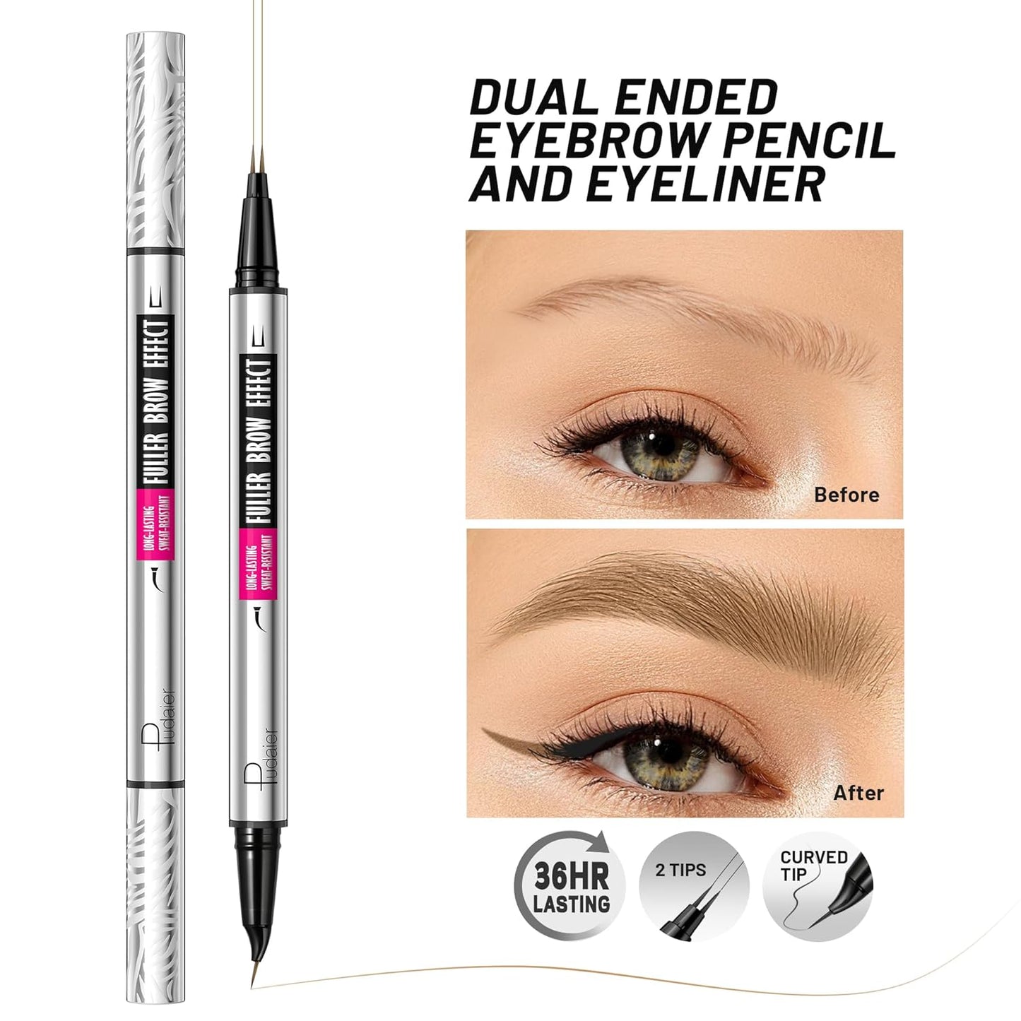 Pudaier 2 Pack 2 Fine Tip Eyebrow Pen, Waterproof Filling Faux Brow Makeup Pencils for Women with Precise Curved Brush-Tip to Fast Create Natural Hair-Like Brows, Last All-Day (Light Blonde)